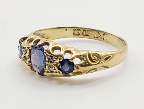 SAPPHIRE DIAMOND EDWARDIAN 18CT GOLD RING CHESTER1910 L - ADDITIONAL PHOTO 4