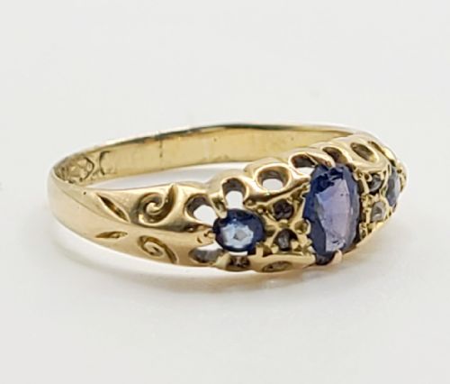 SAPPHIRE DIAMOND EDWARDIAN 18CT GOLD RING CHESTER1910 L - ADDITIONAL PHOTO 6