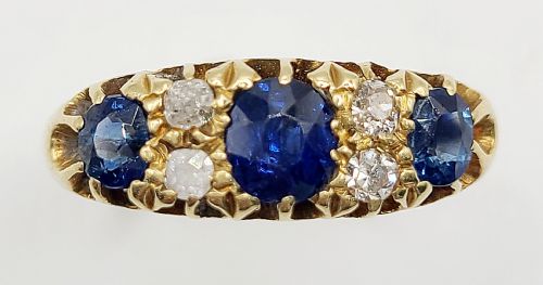 victorian sapphire diamond ring c1880 size o - CATEGORY: ANTIQUE JEWELLERY - DATED VICTORIAN