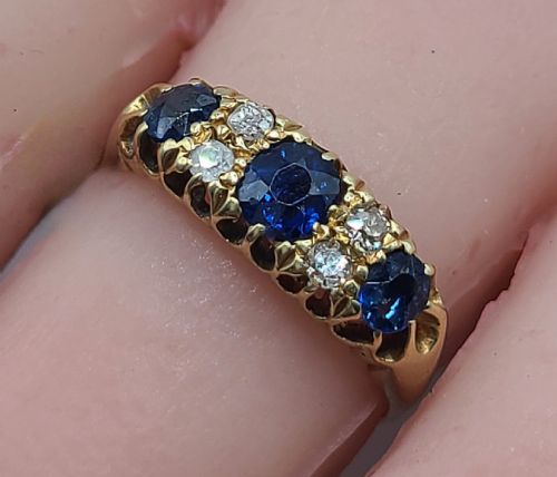 VICTORIAN SAPPHIRE DIAMOND RING C1880 SIZE O - ADDITIONAL PHOTO 2