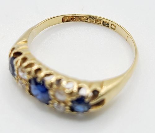 VICTORIAN SAPPHIRE DIAMOND RING C1880 SIZE O - ADDITIONAL PHOTO 3