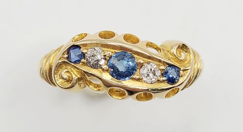 edwardian sapphire diamond 18ct gold ring size k12 - CATEGORY: ANTIQUE JEWELLERY - DATED EDWARDIAN