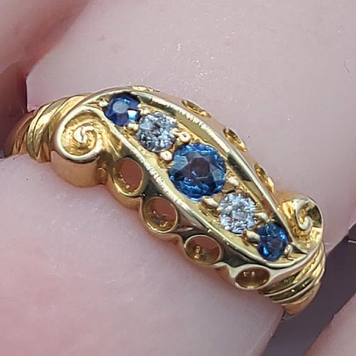 EDWARDIAN SAPPHIRE DIAMOND 18CT GOLD RING SIZE K12 - ADDITIONAL PHOTO 2