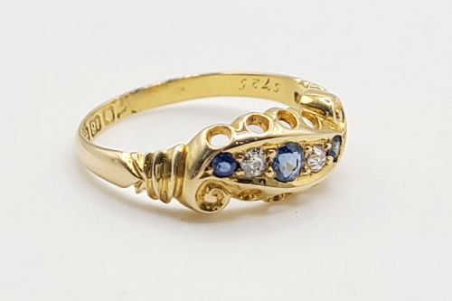 EDWARDIAN SAPPHIRE DIAMOND 18CT GOLD RING SIZE K12 - ADDITIONAL PHOTO 5