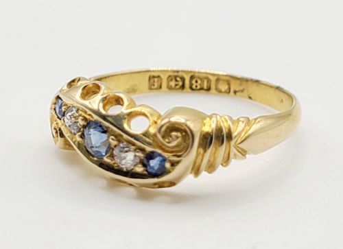EDWARDIAN SAPPHIRE DIAMOND 18CT GOLD RING SIZE K12 - ADDITIONAL PHOTO 6
