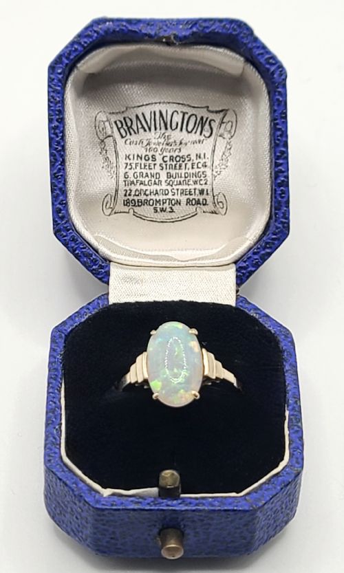 ART DECO ANTIQUE OVAL CUT OPAL 9CT GOLD RING C1930 SIZE N12 - ADDITIONAL PHOTO 1