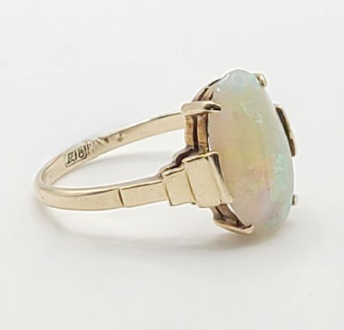 ART DECO ANTIQUE OVAL CUT OPAL 9CT GOLD RING C1930 SIZE N12 - ADDITIONAL PHOTO 3