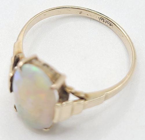 ART DECO ANTIQUE OVAL CUT OPAL 9CT GOLD RING C1930 SIZE N12 - ADDITIONAL PHOTO 4