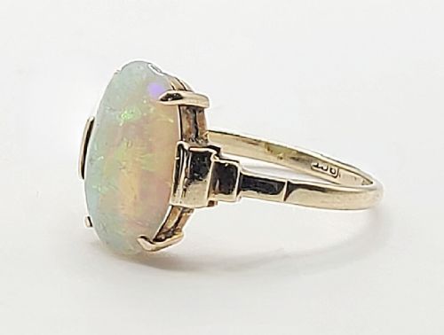 ART DECO ANTIQUE OVAL CUT OPAL 9CT GOLD RING C1930 SIZE N12 - ADDITIONAL PHOTO 6