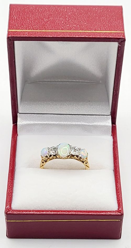 VICTORIAN 125CT OPAL 05CT DIAMOND 18CT GOLD RING SIZE O - ADDITIONAL PHOTO 1