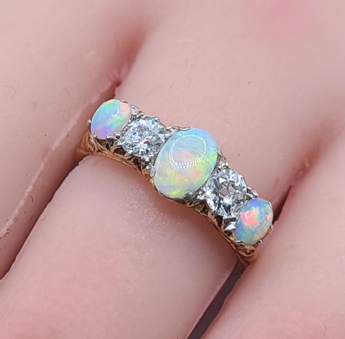 VICTORIAN 125CT OPAL 05CT DIAMOND 18CT GOLD RING SIZE O - ADDITIONAL PHOTO 2