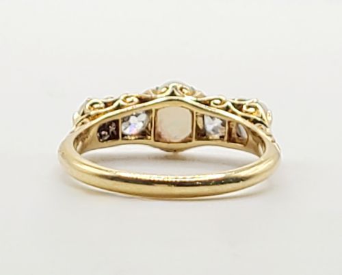 VICTORIAN 125CT OPAL 05CT DIAMOND 18CT GOLD RING SIZE O - ADDITIONAL PHOTO 3