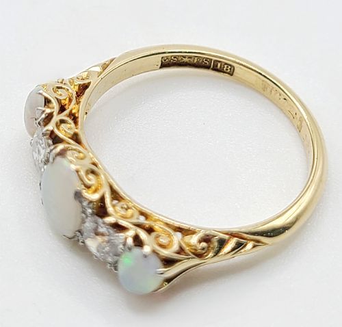 VICTORIAN 125CT OPAL 05CT DIAMOND 18CT GOLD RING SIZE O - ADDITIONAL PHOTO 4