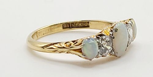 VICTORIAN 125CT OPAL 05CT DIAMOND 18CT GOLD RING SIZE O - ADDITIONAL PHOTO 5