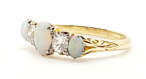 VICTORIAN 125CT OPAL 05CT DIAMOND 18CT GOLD RING SIZE O - ADDITIONAL PHOTO 6