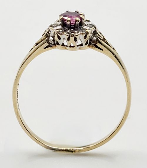 VINTAGE RUBY WITH DIAMOND HALO ON 9CT GOLD SIZE R - ADDITIONAL PHOTO 7