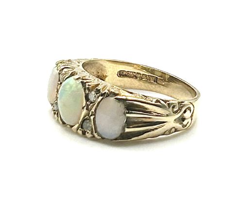 OPAL DIAMOND 9CT GOLD TRILOGY RING M12 - ADDITIONAL PHOTO 5