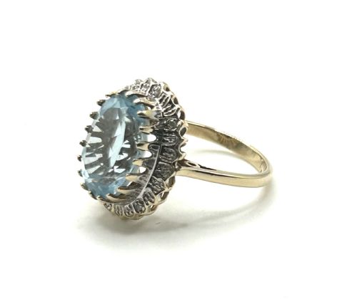 LARGE VINTAGE OVAL TOPAZ 74CT DIAMOND HALO 9CT GOLD RING SHEFFIELD 1981 M12 CERTIFIED RING SIZE M12 - ADDITIONAL PHOTO 2