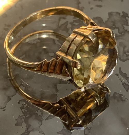 ART DECO OLD CUT CITRINE SOLITAIRE 9CT GOLD RING SIZE P - ADDITIONAL PHOTO 2