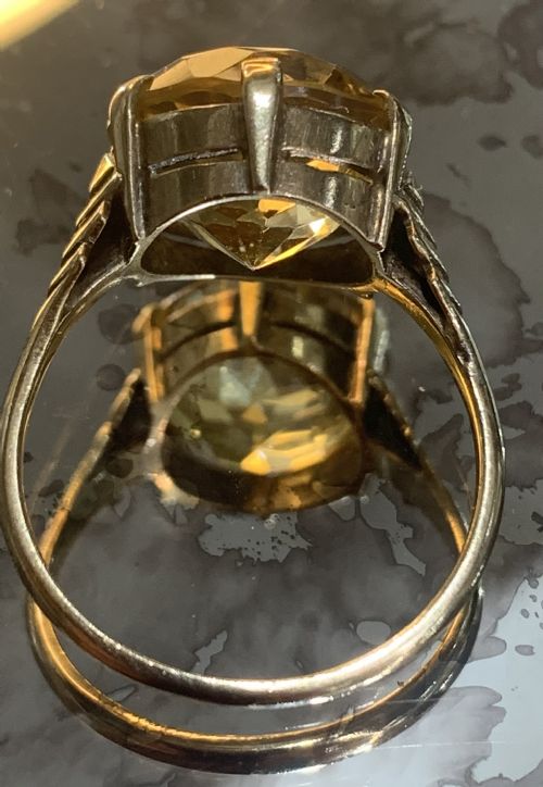 ART DECO OLD CUT CITRINE SOLITAIRE 9CT GOLD RING SIZE P - ADDITIONAL PHOTO 6