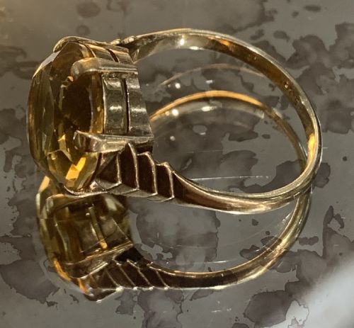 ART DECO OLD CUT CITRINE SOLITAIRE 9CT GOLD RING SIZE P - ADDITIONAL PHOTO 8