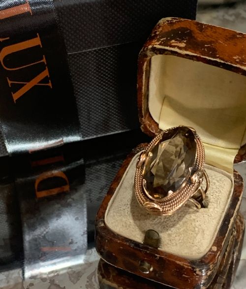 VICTORIAN SMOKEY QUARTZ 14CT ROSE GOLD RING TESTED BY XRF SIZE Q - ADDITIONAL PHOTO 3