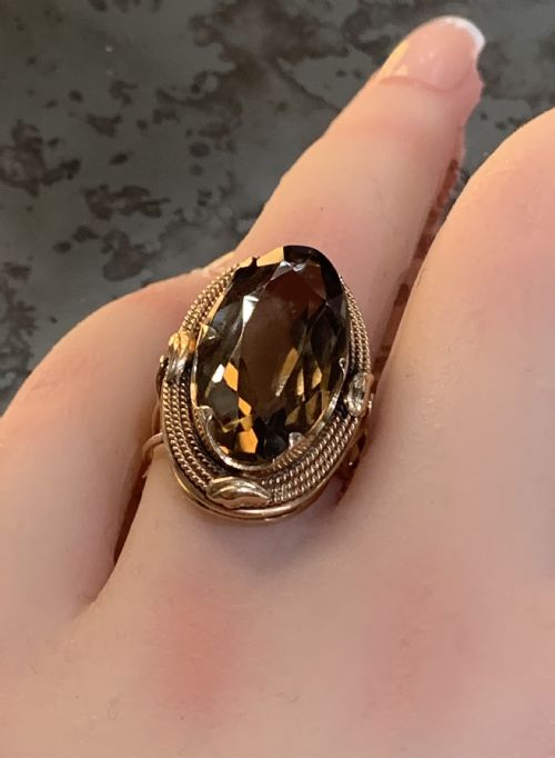 VICTORIAN SMOKEY QUARTZ 14CT ROSE GOLD RING TESTED BY XRF SIZE Q - ADDITIONAL PHOTO 4