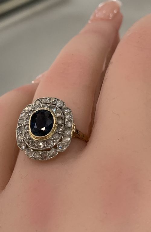 DIAMOND SAPPHIRE ART DECO CLUSTER RING SIZE M12 - ADDITIONAL PHOTO 5