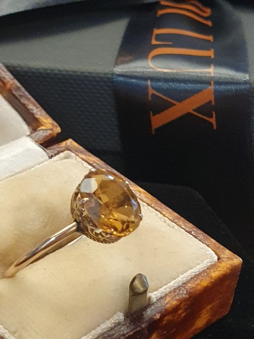 ART DECO ERA 9CT GOLD CITRINE SOLITAIRE RING SIZE Q - ADDITIONAL PHOTO 1