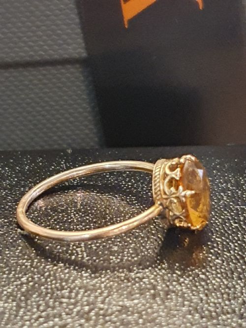 ART DECO ERA 9CT GOLD CITRINE SOLITAIRE RING SIZE Q - ADDITIONAL PHOTO 2