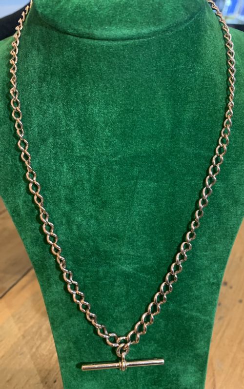 antique 9ct rose gold albert chain and tbar - CATEGORY: ANTIQUE JEWELLERY - DATED EDWARDIAN