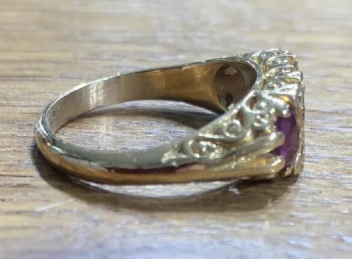ANTIQUE RUBY DIAMOND 18CT GOLD TRILOGY RING SIZE N - ADDITIONAL PHOTO 2