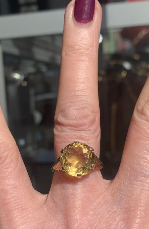 ART DECO OLD CUT CITRINE SOLITAIRE 9CT GOLD RING SIZE P - ADDITIONAL PHOTO 1