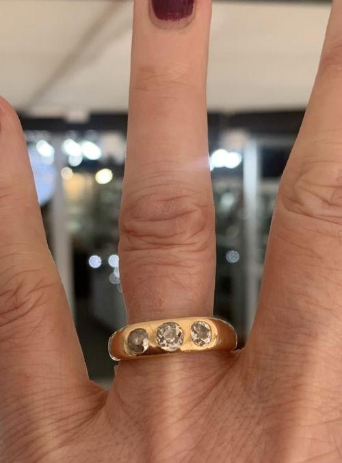 VICTORIAN 18CT GOLD GYPSY DIAMOND TRILOGY RING C1880 SIZE S - ADDITIONAL PHOTO 1