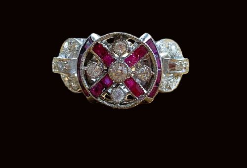 European Art Deco Ruby and Diamond Ring - Size N 1/2
