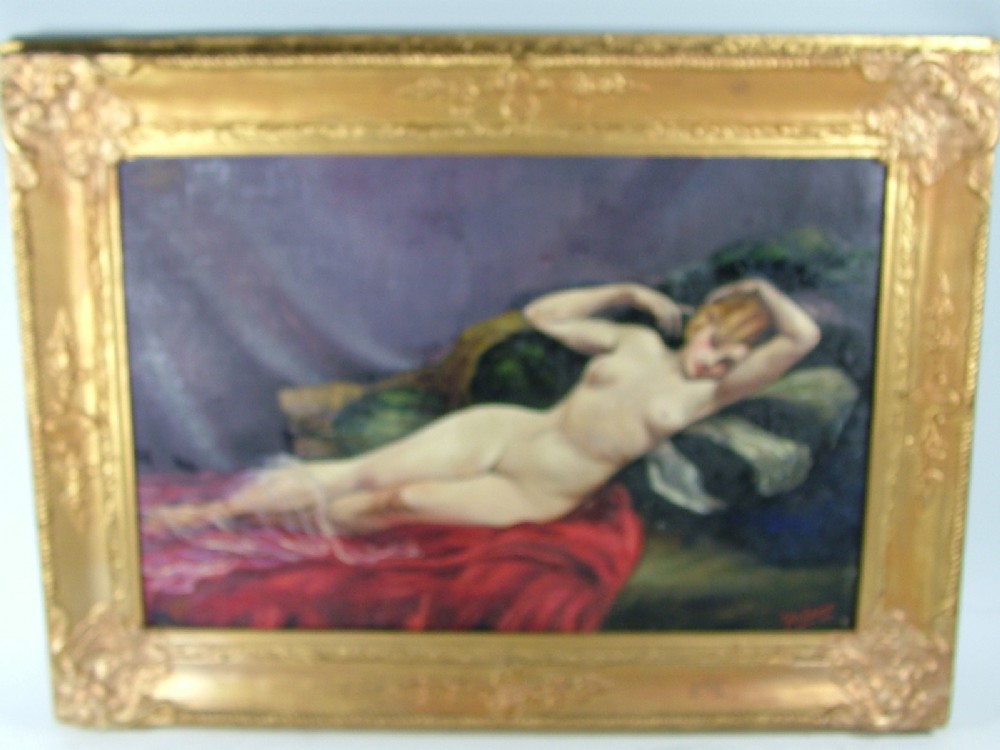 Large English Art Deco Oil Painting Signed and Dated John Ronner 1934
