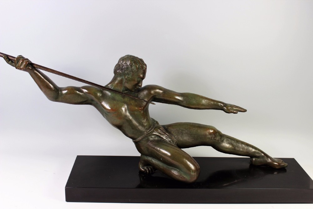 Very Large French Art Deco Spear Hunter Attributed to Hugonnet c1920-30