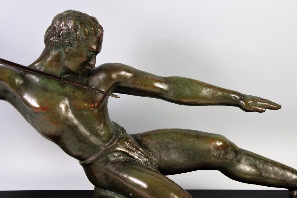 Very Large French Art Deco Spear Hunter Attributed to Hugonnet c1920-30 View II