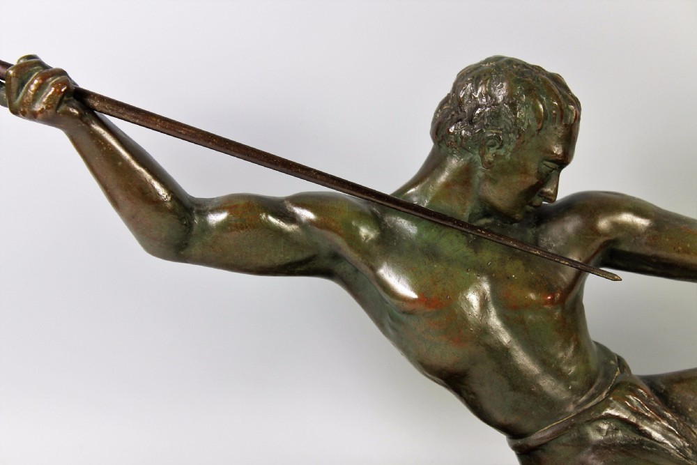 Very Large French Art Deco Spear Hunter Attributed to Hugonnet c1920-30 View III