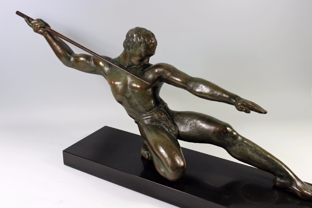 Very Large French Art Deco Spear Hunter Attributed to Hugonnet c1920-30 View IV