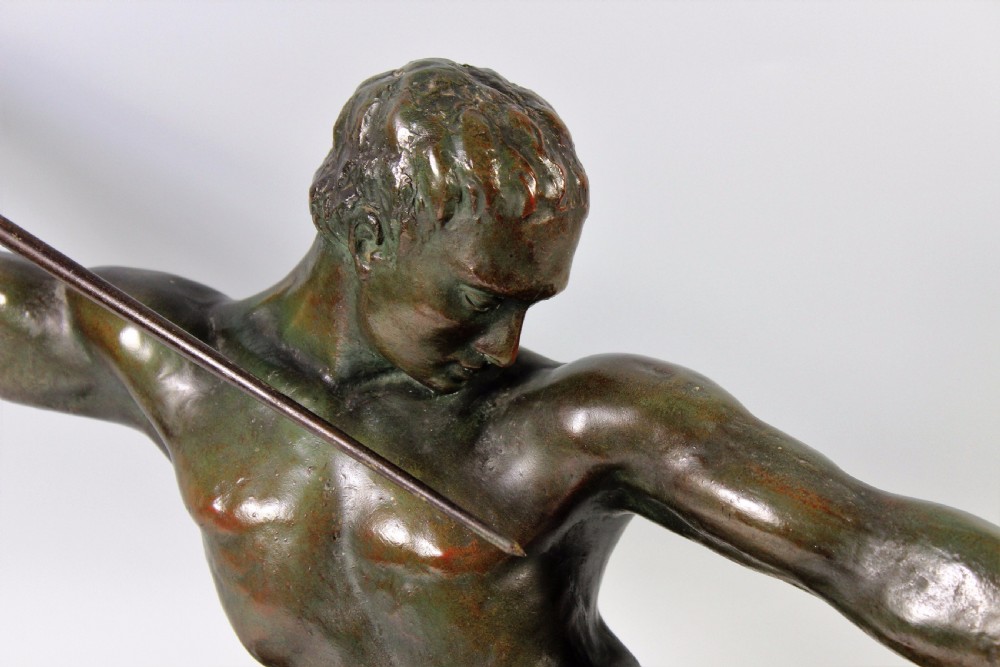 Very Large French Art Deco Spear Hunter Attributed to Hugonnet c1920-30 View V