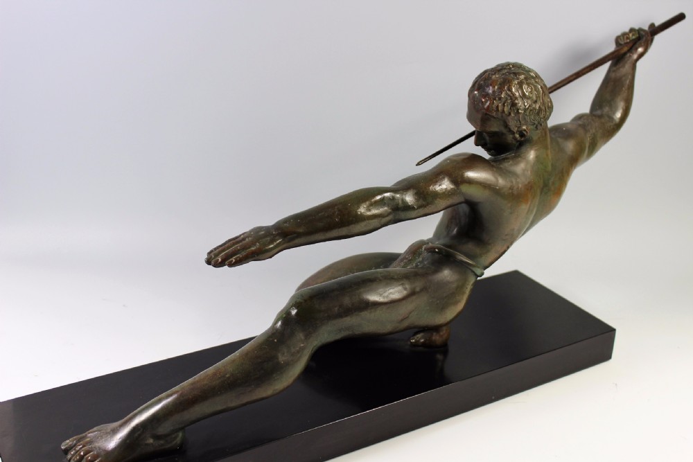 Very Large French Art Deco Spear Hunter Attributed to Hugonnet c1920-30 View VI