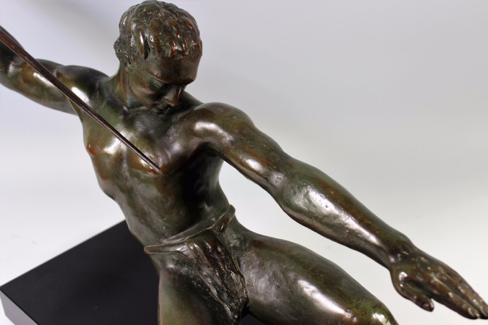 Very Large French Art Deco Spear Hunter Attributed to Hugonnet c1920-30 View XI