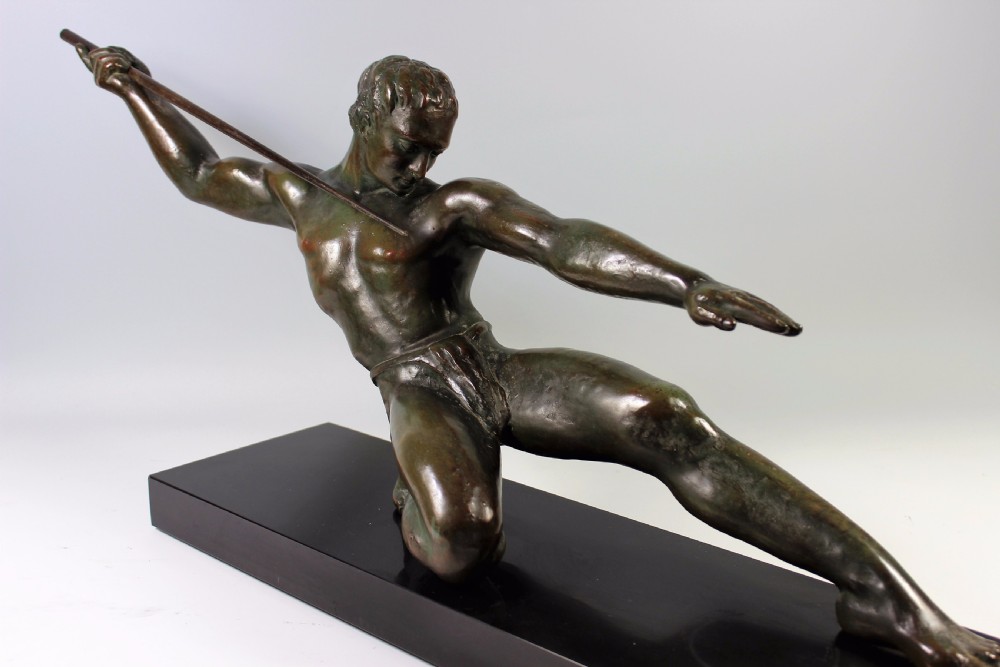 Very Large French Art Deco Spear Hunter Attributed to Hugonnet c1920-30 View XII