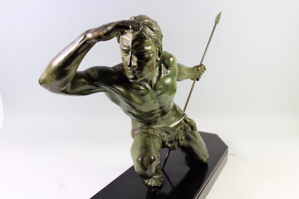 Large French Art Deco Bronze Hunter by Jean de Roncourt c1920-30 View III