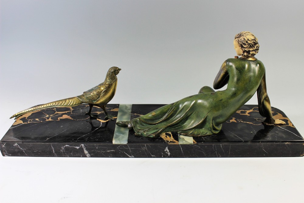 Large French Art Deco Girl and Pheasant by Menneville c1920-30 View III