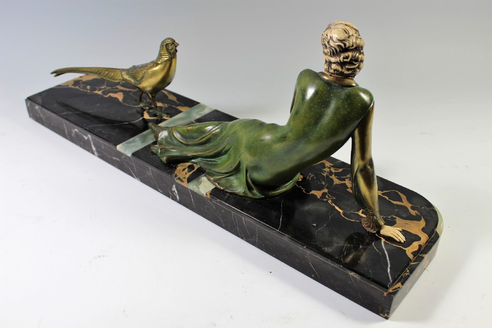 Large French Art Deco Girl and Pheasant by Menneville c1920-30 View IV