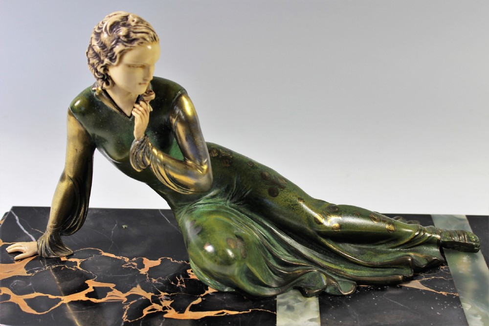 Large French Art Deco Girl and Pheasant by Menneville c1920-30 View V