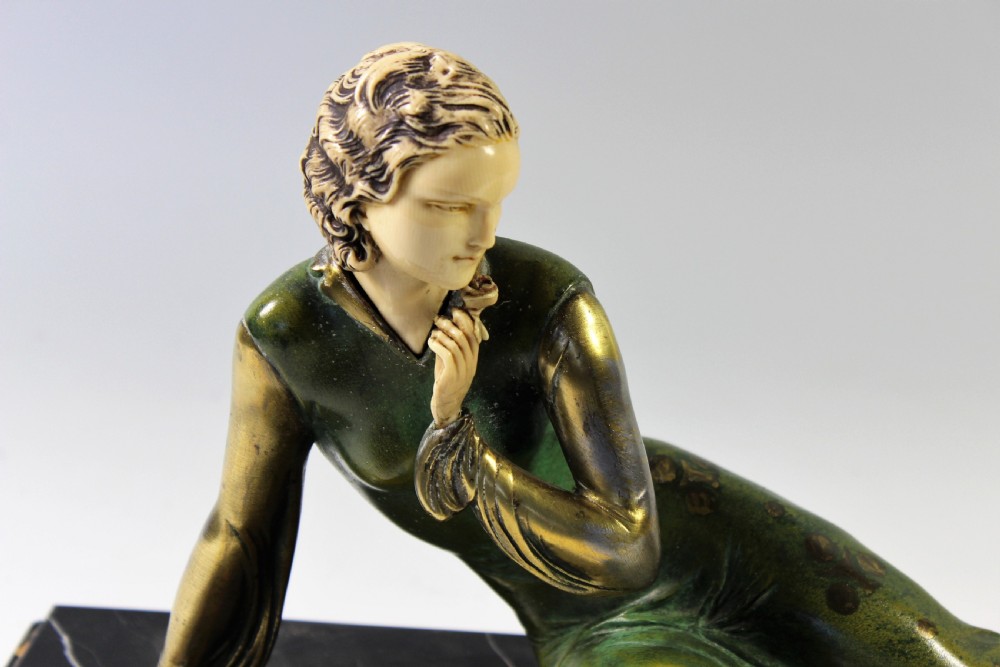 Large French Art Deco Girl and Pheasant by Menneville c1920-30 View VI