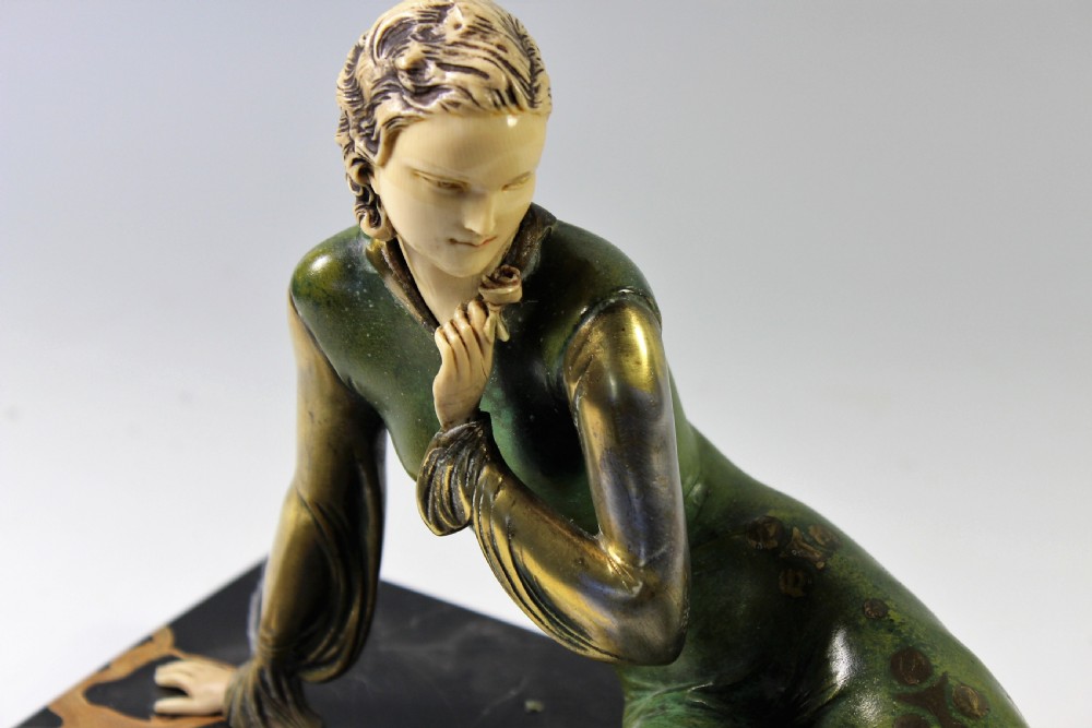 Large French Art Deco Girl and Pheasant by Menneville c1920-30 View VII